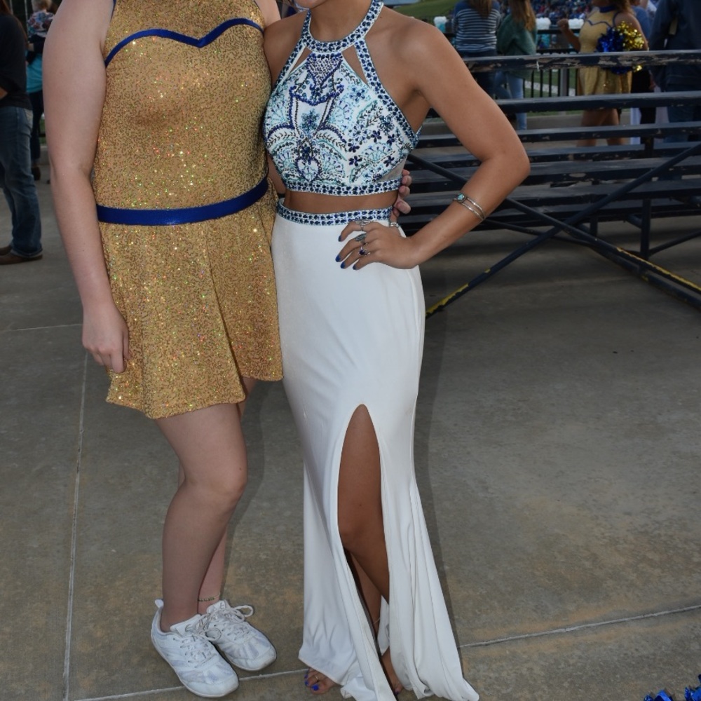 beautiful boho prom or homecoming two piece dress with slit
